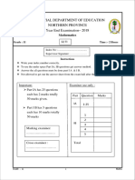 2018 Grade 11 Maths Third Term Paper English Medium Northern Province