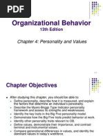 Organizational Behavior: Chapter 4: Personality and Values