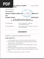 Dangote Cement Zambia Limited V Micheal Mwaba (Appeal352022) 2024 ZMCA 4 (7 February 2024)