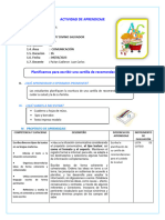 D3 A1 SESION Planificamos para Escribir Una Cartilla de Recomendaciones.