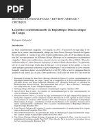 Besprechungsaufsatz - Review Article - Critique: La Justice Constitutionnelle en République Démocratique Du Congo