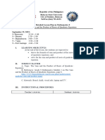 Detailed Lesson Plan Math 9 (Sum and Product of Roots)