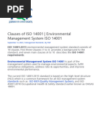 Clauses of ISO 14001 - Environmental Management System ISO 14001