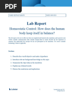 Lab Report - Homeostatic Control - How Does The Human Body Keep Itself in Balance