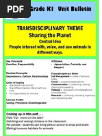 Transdisciplinary Theme Sharing The Planet: Grade K1 Unit Bulletin