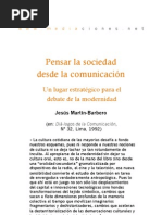 Pensar La Sociedad Desde La Comunicación. Un Lugar Estratégico para El Debate de La Modernidad