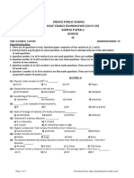 Prince Public School Half Yearly Examination (2019-20) Sample Paper-2 Science IX