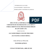 Impacto de Las Impurezas Sobre El Coeficiente de Solubilidad de La Sacarosa y Pureza Objetivo en El Proceso de Recobrado de Azúcar de Caña