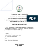 La Discalculia y El Aprendizaje de La Matemática en Los Niñosas Del 6to