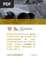 Elaboración Proyecto Construcción Sistema Abastecimiento Agua Potable Barrio San Juan de Todos Santos Todos Santos Municipio de La Paz B.C.S