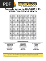 Sopa de Letras Componentes Del Espacio Geográfico