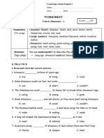 Worksheet: Unit 6: Dinosaurs - 1 Key Points