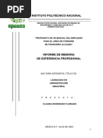 Instituto Politécnico Nacional: "Propuesta de Un Manual Del Empleado para El Area de Consumo de Financiera Alcanza"