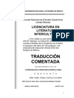 Traducción!!!! Comentada!: Licenciatura!En! !!!!!!!!!!!LITERATURA!!! !!!!!!!!!!!!!INTERCULTURAL!!!