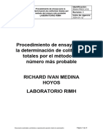 Procedimiento de Ensayo para La Determinación de Coliformes Totales Por El Método Del Número Mas Probable Último