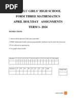 April Holiday Assignment Assignments - Form 3 - Mathematics