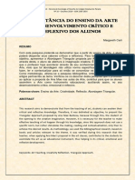 A Importância Do Ensino Da Arte No Desenvolvimento Crítico e Reflexivo Dos Alunos