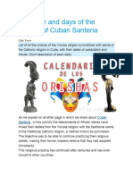 Calendar and Days of The Orishas of Cuban Santería