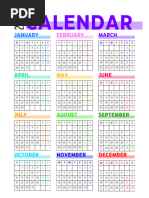 Colorful Modern Minimalist 2024 Yearly Calendar