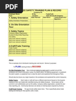 Employee Safety Training Plan Record