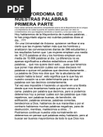 La Mayordomia de Nuestras Palabras Primera Parte I