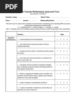 (BVEC) Foreign Teacher Performance Appraisal Form