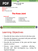 The Knee Joint: Academic Year 2022-2023 2 Year (S3)