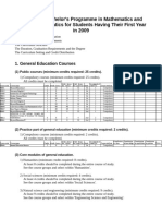 Outline For Bachelor's Programme in Mathematics and Applied Mathematics For Students Having Their First Year in 2009.