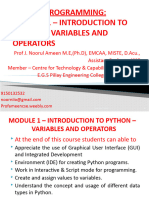 Module 1 - Introduction To Python - Variables and Operators - Python Programming