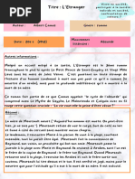 Fiche de Lecture L'étranger de Camus