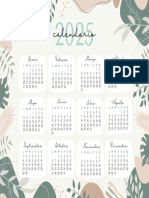 Documento A4 Calendario Imprimible 2025 Orgánico Abstracto Verde y Beis