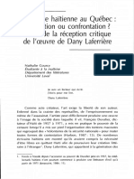 La Culture Haïtienne Au Québec: Interaction Ou Confrontation ? Étude de La Réception Critique de L'œuvre de Dany Laferrière