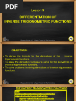 Lesson 9 Differentiation of Inverse Trigonometric Functions