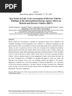 Key Issues in Life Cycle Assessment of Electric Vehicles Findings in The International Energy Agency IEA On Hybrid and Electric Vehicles HEV