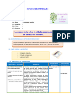 D1 A1 SESION COM. Leemos Un Texto Sobre El Cuidado Responsable de Los Recursos Naturales.