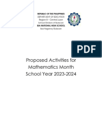 Proposed Activities For The Mathematics Month