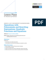 Lesson Plan 11 Math - Operations With Polynomials and Rewriting Expressions Quadratic Functions and Equations