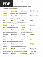 Grammar and Vocab Multiple Choice