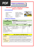 SESION DE PSOCIAL - Cómo Afecta El Manejo Inadecuado de Los Residuos - 3ERO GRADO