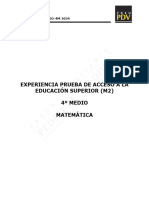 Experiencia Prueba de Acceso A La Educación Superior (M2) 4º Medio Matemática