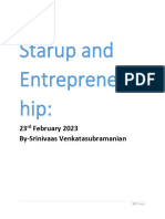 Starup and Entrepreneurs Hip:: 23 February 2023 By-Srinivaas Venkatasubramanian