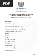 Heat & Mass Formula Sheet