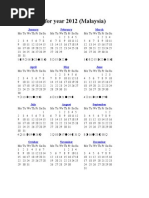 Calendar For Year 2012