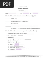 Math 1011 Worksheet Answer Key