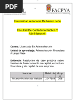 Resolucion de Caso Practico Sobre Fuentes de Financiamiento de Capital Estructura Financiera y de Capital de Una Empresa