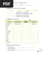 Fichas de Recuperação de Conteúdos 2 - Classificação de Palavras Quanto Ao Número de Sílabas