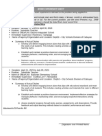 CS Form No. 212 Attachment - Work Experience Sheet