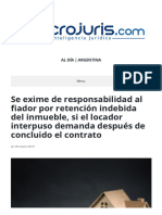 Se Exime de Responsabilidad Al Ador Por Retención Indebida Del Inmueble, Si El Locador Interpuso Demanda Después de Concluido El Contrato