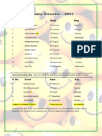 Industrial Annual Holiday Calendar