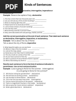 7th Grade ELA Worksheet Kinds of Sentences